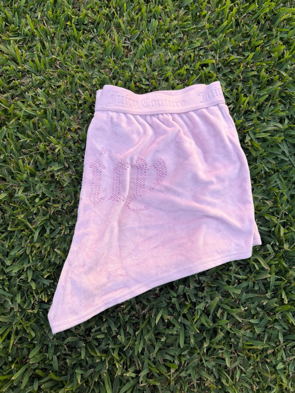 Juicy Couture Light Pink Velour Asymmetric Shorts Skirt with Rhinestone Logo